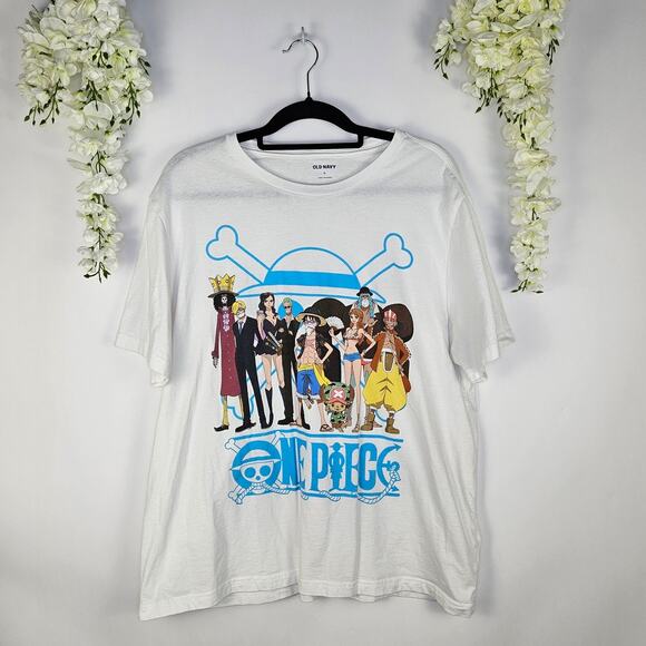 Old Navy One Piece Anime T-Shirt White Graphic Crewneck Unisex XL 100% Cotton - Picture 1 of 8